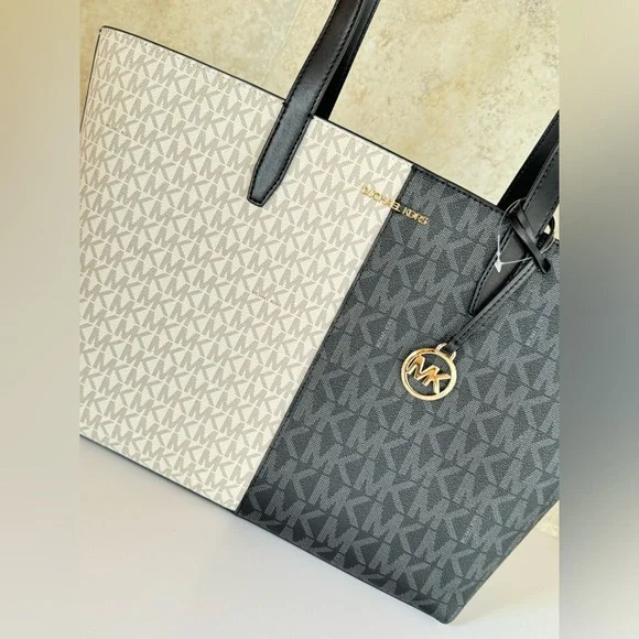 Michael Kors Jet Set Travel Medium Zip Top Shoulder Tote Bag MK Black Multi